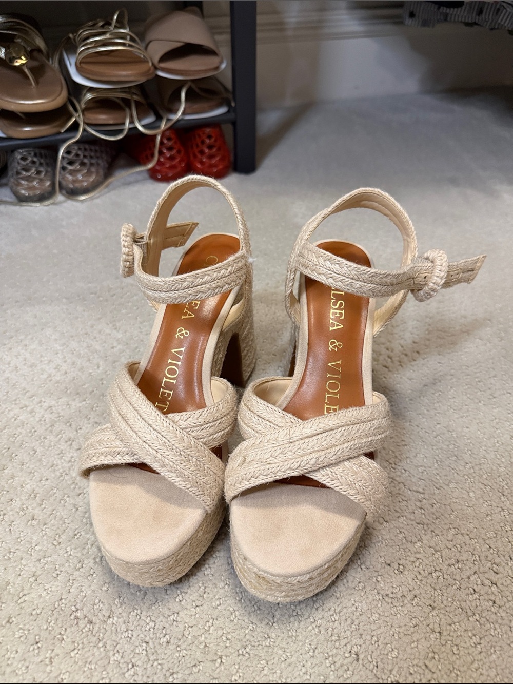 Chelsea & Violet Natural Beige Braided Wedge Sandals